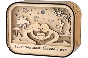 DRMFLE 3D I Love You Gifts for Her Him Birthday Gift Anniversary Present for Husband Wife Boyfriend Girlfriend Wooden Crafts Desktop Ornament with Light for Office Home I Love You Most The End I Win
