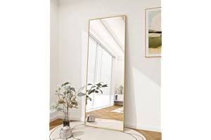 Koonmi Lustro stojące, 140 × 40 cm, duże lustro na całe ciało, z aluminiową ramą, do sypialni, salonu i łazienki, złote
