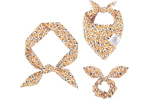 E-Clover Hundehalstücher und passendes Haargummi-Set, Mädchen, Blume, Hund, Schal, Lätzchen mit Haargummi, Stirnbänder, für mittelgroße und große Hunde, Besitzer, Mama, Outfit Gelb