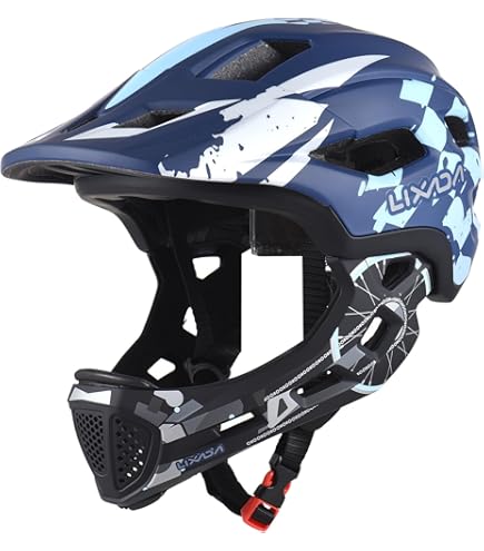 Kinder Fullface Fahrradhelm - Vollvisierhelm Mit Abnehmbarem Kinnschutz 52-56cm