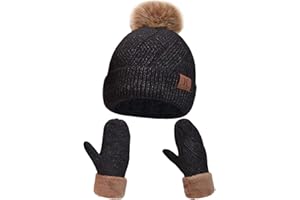 Maylisacc Cappelli e Guanti Donna in Caldo Lavorato a Maglia con Fodera in Pile a Doppio Strato, Berretti e Guanti Termici Invernali con Pelliccia Sintetica