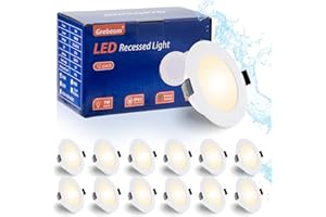 Grebeam 12 * 7W LED Techo Empotrable 220V Plano, Ojos de Buey LED para Techo 630LM, IP65, Blanco Cálido 3000K, Diámetro Agujeros ø95-110mm, Downlight LED Techo Empotrable para Baño Cocina, Salón