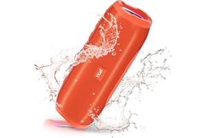 Ykall Altavoz Bluetooth 20W, Bluetooth Portátil con Radio FM Impermeable IPX6 HD Estéreo, 36 Horas de Reproducción, Altavoz Inalámbrico Bluetooth 5.0 con Luces Led, Micrófono (Naranja)