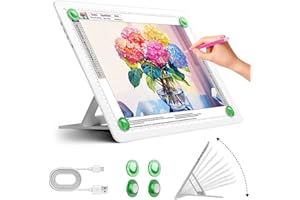 Zocelight Tablette lumineuse A4 rechargeable avec support intégré, boîte à lumière magnétique super lumineuse pour le traçage, tableau lumineux sans fil pour art diamant avec boutons latéraux, table
