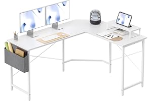 Cubiker L Shaped Gaming Desk, 150 cm Computer Corner Desk with Monitor Shelf for Home Office Study Writing Workstation, White