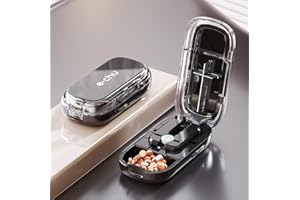 Ptyism Tablet Splitter(Black with Brush tweezers) Pill Splitter For Tablets丨Pill Splitter,Tablet Splitter for Small or Large Pills Cut in Half, Cutting & Storage 2 in 1 Tablet Pill Dispenser for Pet