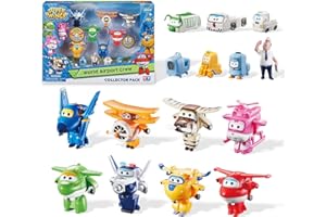 SUPER WINGS - WORLD AIRPORT CREW - 8-PART TRANSFORM-A-BOTS SET + figurki PVC x7 - Transformowalne zabawkowe samoloty i figurki robotów z 1 sezonu serialu animowanego Super Wings.