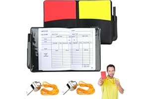 CAISYE Cartellini Arbitro Calcio Kit, 2 Fischietti in Metallo, Cartellini Rossi e Gialli, Portafoglio con Fogli e Matita, Set Professionale per Arbitri, per Gioco Calcio Scuola Sport