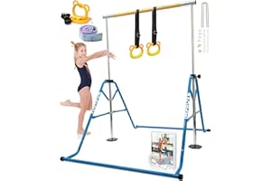 YOUTIFUN 62" Gymnastics Bar 5Height (Steel/Fiberglass) Kids Gym Equipment 5 Level Height Adjustable Pull Up Horizontal Gymnastic Bar, Gymnastics Equipment for Home for Girls & Boys 3 to 12 years old