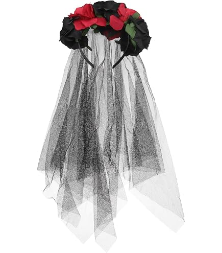 Couronne Fleurs Rose Avec Voile Noir | Serre-tête Halloween, Style Gothique Médiéval | Accessoire Cosplay, Fête