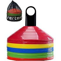 10 Cônes Sport Plats CampTeck - 5 Couleurs Vives Avec Sac Filet - Pour Football, Entraînement