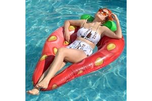ROUSKY Aufblasbarer Erdbeer Pool Schwimmt Große Lounge Spielzeug für Kinder Erwachsene See Floß Lounge mit Kopfstütze Aufblasbarer Liege Sommer Wasser Spaß für Strand Pool Party Spielzeug