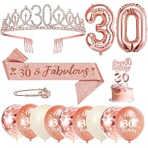 Poster per 30° compleanno, con scrittaHappy 30° compleanno, in oro rosa, per 30° compleanno, per feste di compleanno, per anniversario, foto in cabina, fotografia, 175 x 100 cm