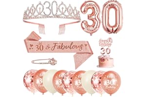 YYDSXK 30 Anni Decorazioni Compleanno Donna, 30° Fusciacca e Diadema Oro Rosa Compleanno, Happy Birthday Cake Topper, Candele di Compleanno Numero e Palloncini, Regalo Donna 30 Anni