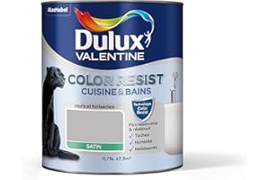 Dulux Valentine Color Resist - Peinture Intérieure Pièces Humides - Pour Murs, Plafonds, Boiseries - Lessivable et Résistante - Couleur : Béton Gris Satin - 0,75 L - 5262082