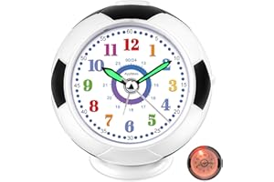 ‎AYYBBOO Ayybboo Kinderwecker Analog ohne Ticken für Mädchen Jungen, mit Nachtlicht Snooze-Funktion für Kinder Schlafzimmer Nachttisch Schwarz Fußball Wecker（9 * 10cm）