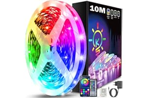 Keepsmile LED Strip 10M RGB, Bluetooth LED Streifen mit APP & Fernbedienung, Musik Sync, Dimmbar Farbwechsel Lichtband, Selbstklebend LED Beleuchtung für Zimmer, Schlafzimmer, Gaming, Party & Deko