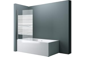 doporro Parete per Vasca Sopravasca da Bagno Doccia 95 x 140 cm Pannello Girevole 180° in Vetro Temperato 6mm Serigrafato con Maniglia Portasciugamani Montaggio Reversibile Cortona1122