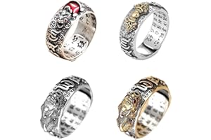 Sgoeths 4 Pcs Pixiu Charms Ring For Women Men Feng Shui Amulet Open Adjustable Ring Buddhist Mani Mantra Protection Wealth Ring Wealth Religious Lucky Jewelry