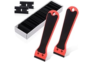 Ehdis 2 pcs Plastic Scraper with 100 Plastic Razor Blade, 6inch Long Handle with EVA Foam, Adhesive Remover, Sticker Remover, for Remove Label, Glue, Sticky Stuff, Decal, Red