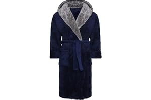 i-Smalls Mens Dressing Gown Super Soft Fleece Hooded Housecoat Robe with Belt S to 6XL