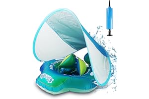 Rumicet Bouée Bébé Enfant avec Auvent UPF50+ et Boule Flottante Amovible Flotteurs bébé de Piscine Sécurisé pour Enfants de 3 à 72 Mois, Siège de Sécurité Réglable Jeux Piscine