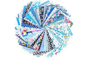 RAYLINE-DO RayLineDo® 50pcs 10 * 10cm Different Pattern Patchwork Fabric Craft Printed Cotton Material Mixed Squares Bundle Quilting Scrapbooking Sewing Artcraft DIY Fabric Blue Series