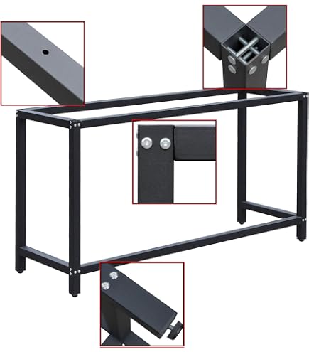 Pied D'établi Robuste 150x57x81cm - Acier Anthracite/rouge - Idéal Atelier Ou Table De Travail