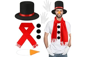 Beipegin Costume Pupazzo Di Neve,Costume Natale Uomo Donna Bambini Cappello a Cilindro Sciarpa Naso di Carota Costumi Natale Costume Carnevale Accessorio per Costumi