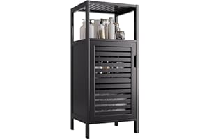 HITNET Szafka łazienkowa stojąca, 4-poziomowa wąska bambusowa szafka do przechowywania, oszczędzająca miejsce jednodrzwiowa szafka kuchenna, czarny