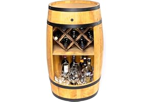 CREATIVE COOPER Barril de bar con soporte para vino – Botellero LED – Barril de madera 80 x 50 cm – Decoración rústica – Armario para vino – Armario para vino (marrón claro)