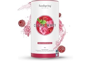 foodspring Clear Whey, mojito de frambuesa, 480 g, batido proteico ligero y refrescante, aislado de suero