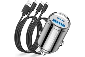 YEONPHOM 90W Cargador Coche Carga Rapida, Cargador Mechero Coche USB Carga Rapida [PD45W&QC45W] Mini Cargador Coche USB C Adaptador Cargador Movil Coche con 2X Cable para Samsung S24/S23/S22,iPhone 15 Pro MAX