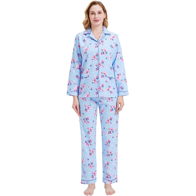 Amaxer Pyjama Femme Flanelle 100% Coton Chaud - Ensemble 2 Pièces Manches Longues Et Pantalon Long Automne Hiver
