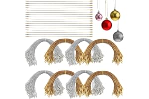 RUIYWEN 100 Hilos Dorados y 100 Hilos Plateados, Cuerdas de Poliéster Para Bola de Navidad, Colgante, Etiqueta, Tarjeta, Decoración de Árboles de Navidad (20cm)