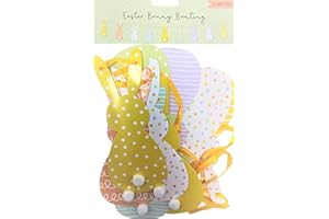 YLAB Easter Garland Bunny Bunting – 2 Metres | Pre-Strung Double-Sided Bunny Flags with Pom Poms | Cute Easter Decoration for Home, Classroom & Parties