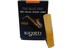 RIGOTTI Boîte de 10 anches pour Saxophone Alto - Force 3 Medium - Gold JAZZ -The BLUE ONE - Qualité supérieure - Issues de roseaux naturels cultivés et séchés au soleil de Provence en France