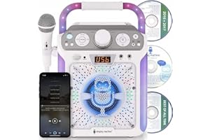 Singing Machine SML682BTW Bluetooth and CD Karaoke Machine with LED Lights and Microphone, White