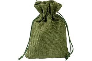 PLECUPE 20 Pezzi Sacchetti Juta,Sacchetti di Iuta 10x14 cm,Sacchetti Regalo con Coulisse,Vintage Biancheria Borse Borse da Regalo Tela da Imballaggio Sacchetto dei Monili Candy Bags,Verde scuro