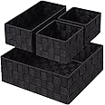 BSTMOME Woven Storage Box Drawer Organizer Divider Basket Box, Storage Tote Bins for Bathroom, Kitchen, Cabinet, Closet, Shelf, Dresser, Store Snacks, Cereal, Baking Supplies, Set of 4 (Black)
