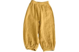 duxyoz Girls Cotton Linen Trousers Beach Pants Loungewear Summer Loose Baggy Trousers Solid Color Elastic Waist Lounge Pants Loose Fit Bottoms Lightweight Breathable Playwear Clothes 2-8 Years