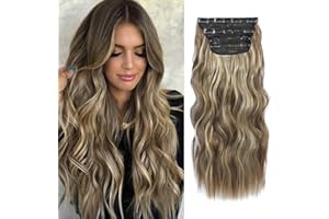 MORICHY Hair Extensions Clip in 4pcs Ash Brown to Bleach Blonde Hair Extension Long Wavy Full Head Clip in Hair Extension Synthetic Fiber Hair Pieces for Women