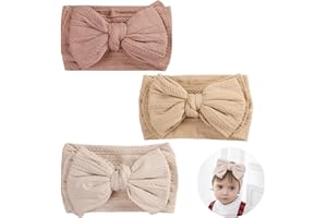 NHCDFA Baby Headband, Baby Turban Headbands, Baby Girl Bows, Stretchy Soft Wide Baby Turban Headbands Newborn Girls Boys Kids Gift as Toddler Headdress Photography Props Accessories 3 Pcs, Beige