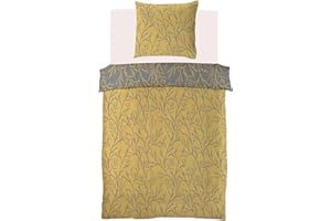 Brielle Zestaw pościeli z makosatyny – dwustronna pościel – 100% bawełna/liczba nici 220 – jedwabiście miękka, luksusowa, z zamkiem błyskawicznym – żółto-szara, 2-częściowy – poszewka na kołdrę 135 x 200 cm, poszewka na poduszkę 80 x 80 cm