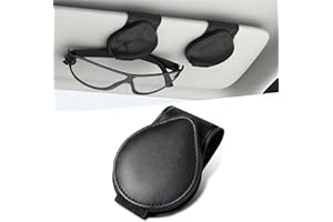 AmkWood 2 Stücks Auto Visier Zubehör, Brillenhalter Autozubehör, Magnetischer Sonnenbrillenhalter aus Leder für Alle Brillen