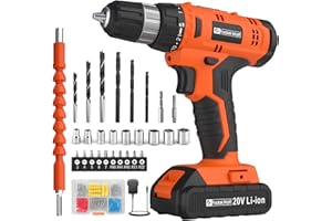 FADAKWALT 20V Cordless Drill Set ，Powerful Drill bit Sets,Torque 30N,21+1 Torque Setting,3/8” inch Keyless Chuck, 40pcs,Electric Drill with 2.0AH Li-Ion Battery and LED Light.
