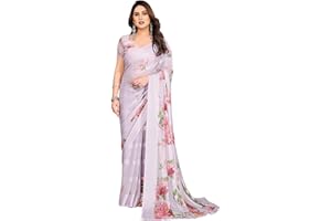 ETHNICMODE Indian Saree For Women Printed Georgette Light Weight Jari Party Wear Grey Sari With Unstitched Grey Blouse Piece-1150