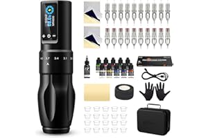 EZ TATTOO Kit per Tatuaggi - Kit Macchina per Tatuaggi con 6 Corse 2.2-4.0mm Macchina per Tatuaggi Senza Fili, Alimentazione a Batteria 1600mAh, 20Pz Aghi per Tatuaggio per Gli Artisti del Tatuaggio