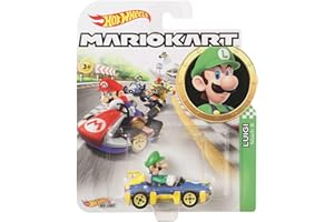 Hot Wheels- Mario Kart Personaggio Luigi Veicolo in Metallo in Scala 1:64, Macchinina Giocattolo per Bambini 3 + Anni, GBG27