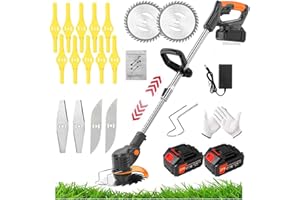 Wrneaoch Metal Blade Strimmer, Cordless Grass Edger Lithium Battery Strimmers with Adjustable Telescopic Long Handle for Lawn Garden Pruning